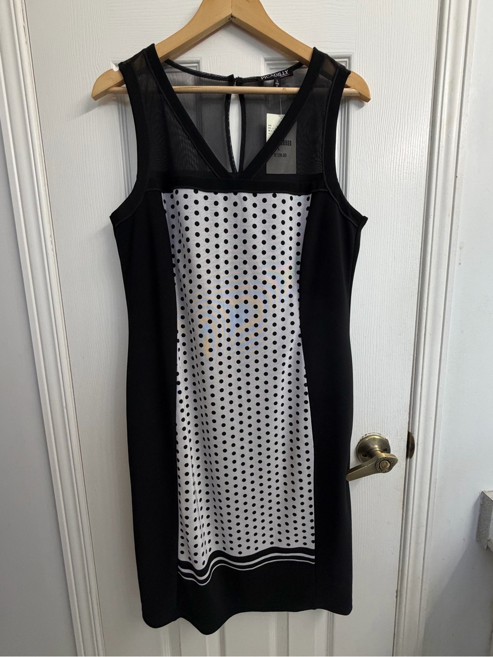 Picadilly Black White Polka Dot Midi Dress Women's L NWT Cocktail Wedding